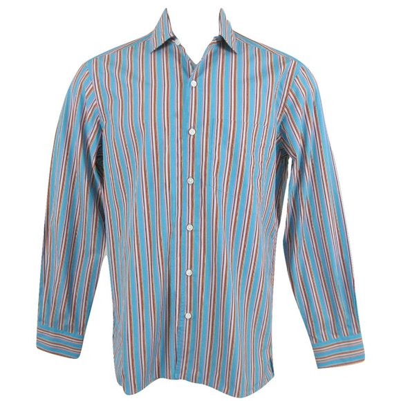 NEW $495 Ralph Lauren Purple Label Shirt!Blue With Colorful StripesItaly